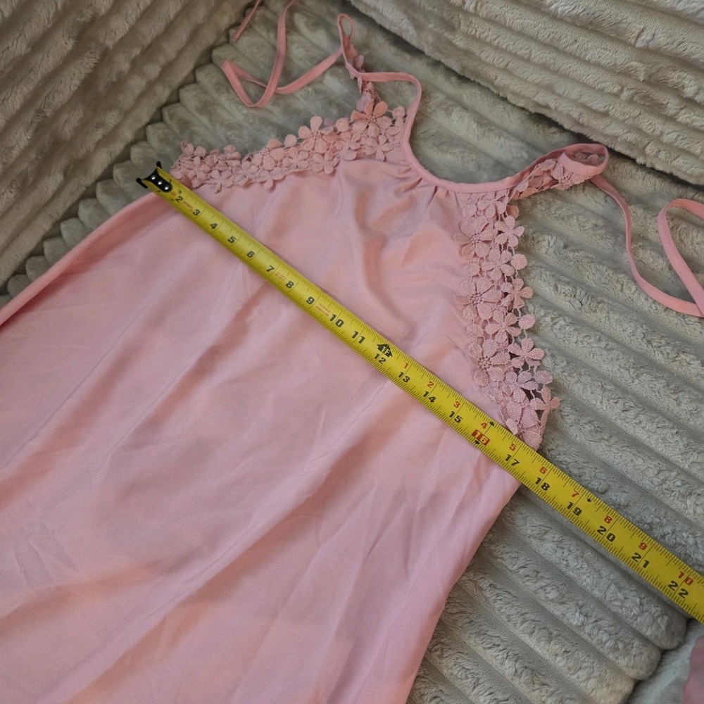 SHEIN Light Pink Crochet Halter Neck Maxi Dress Women's Size M Baby Pink Flowy - Picture 2 of 10